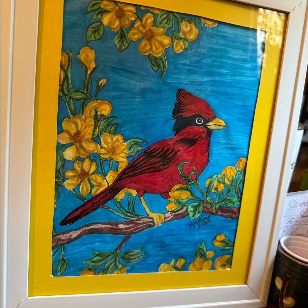 Colorful Cardinal Bird Framed Art